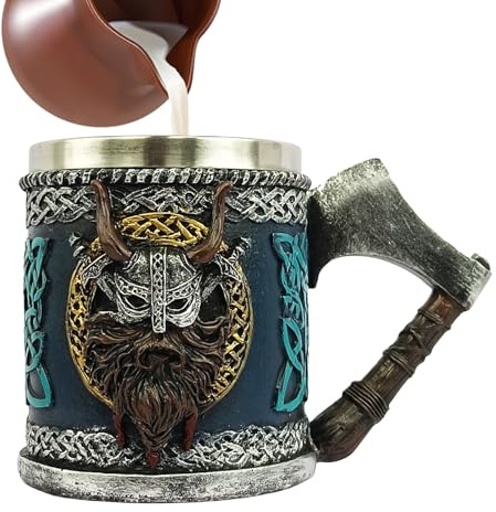 Derwrtup Jarra de cerveza gótica para hombres, taza de café de 450 ml, taza de cerveza vintage de acero inoxidable para leche, café, cerveza, whisky, cócteles y bebidas frías