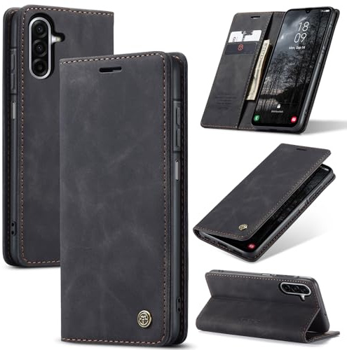 Samokor Handyhülle für Samsung Galaxy A17 5G/4G Magnet Leder Klapphülle | Premium Leder,Klappbar,Flip Case,Schutzhülle,Tasche,Kartenfach,Standfunktion,Stoßfest,Hülle für Samsung Galaxy A17,Schwarz