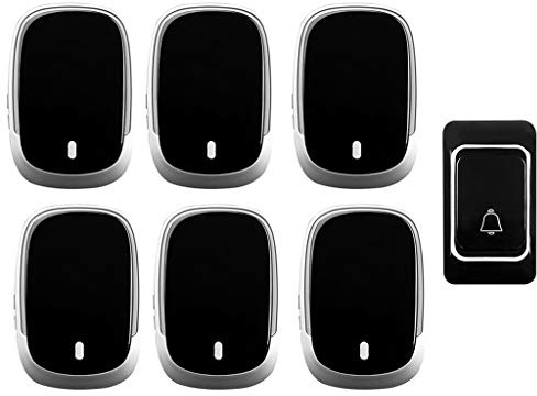 Door Bell Kits ﻿ Wireless Doorbell Waterproof 300M Range 36 Melodies 4 Volume Levels Flashing Light 1 Transmitter 6 Receivers Multicolor Pack of 7(Black)