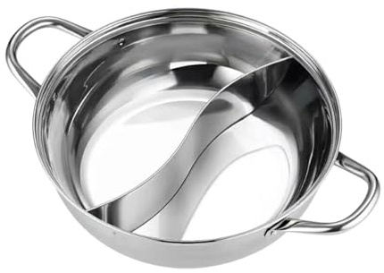 predolo Hotpot Topf Edelstahl Doppelkammer Kochtopf Suppentopf Shabu mit Stabilem Trennwand Hot Pot Wok mit Doppelgriff Rostfreier für Unterschiedliche Suppen für Versammlung Imbiss Mittagess, 30cm