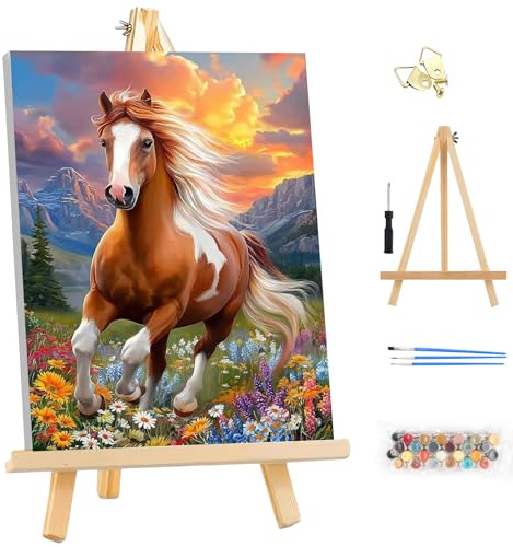 MEIYUDA Peinture par Numero Adulte avec Cadre, Animal Cheval DIY Peinture à l'huile par Numéros sur Toile Artisanat avec Pinceaux, Decoration Maison Cadeau 25x35cm