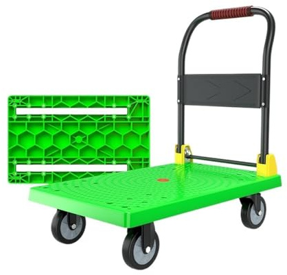 Sackkarre Haushalts-Multifunktions-Klappwagen, handgezogener Fracht-Flachbettwagen, Faltbarer, tragbarer, handgeschobener Transportwagen-Anhänger Ziehwagen(Green,Groß)