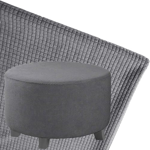 DOGACA Hockerbezug Rund Fußhocker Bezug Ottomane Schonbezug 30/40/50/60cm Stretch Husse for Fußhocker Ottomanischer Hocker-Bezug Überzug Hocker Protector Waschbar(Fleece - Gray,D-33cm/13)