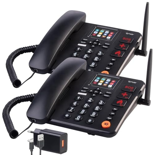 simvalley Communications Telefon: 2er-Set 4G-Tischtelefone, SMS, Vertrags-/SIM-Lock-frei, Dual-SIM, Akku (Dual SIM Telefon, Tisch mit Farb-Display, schnurlos)