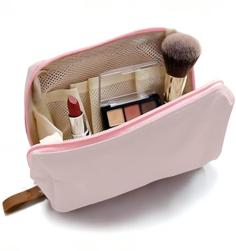 Tragbare Kosmetiktasche Damen in Pink, Kleine Makeup Tasche | mit Mehrfachfächern, Kosmetik Tasche für Handtasche, Wasserdicht,Reisen, Badezimmer und Alltag, Mini Kosmetiktasche Organizer