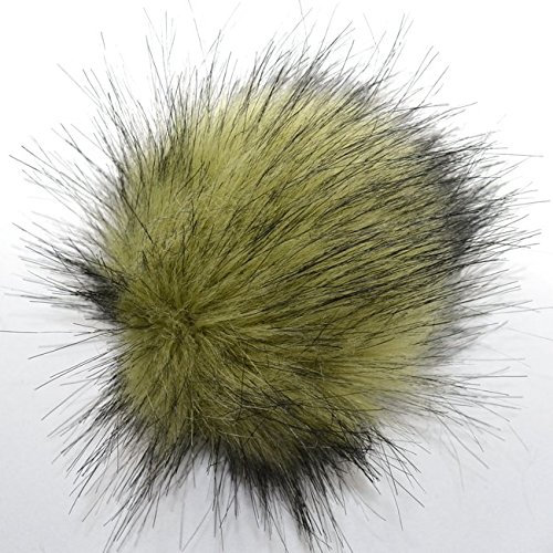 Kunstfell Pompom mit Druckknopf, 100% Polyacryl, Olive, 12-14 cm