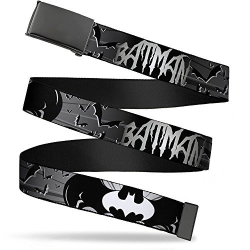 Buckle-Down Unisex-Adult's Web Belt, Batman W/Bat Signals & Flying Bats Black/White, 1.0 Wide-Fits up to Kids Size 20 US
