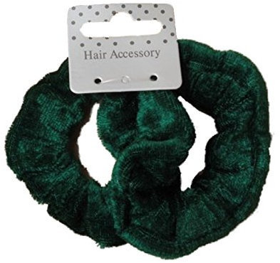 Pair of Mini Bottle Green Velvet Feel Hair Scrunchies Bobble Elastic Hair Bands by Pritties Accessories