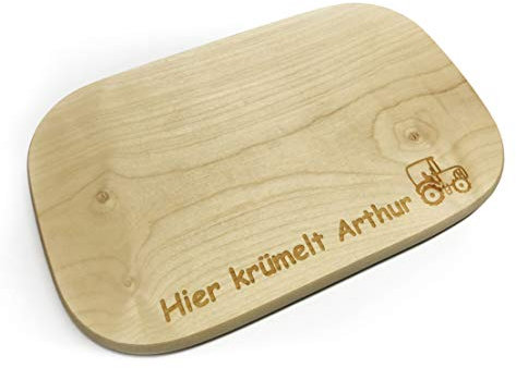 Frühstücksbrettchen mit Name oder Wunschtext und Wunschmotiv, Vesperbrett, Frühstücksbrett, kleines Schneidebrett für Kinder und Erwachsene aus Holz, Holzbrett, Ahorn