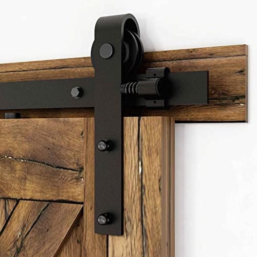 CCJH Binario per Porta Scorrevole Kit 183cm(6FT) Binario Scorrevole Esterno Muro Completo Accessori per Porte Scorrevoli Singole, Nero