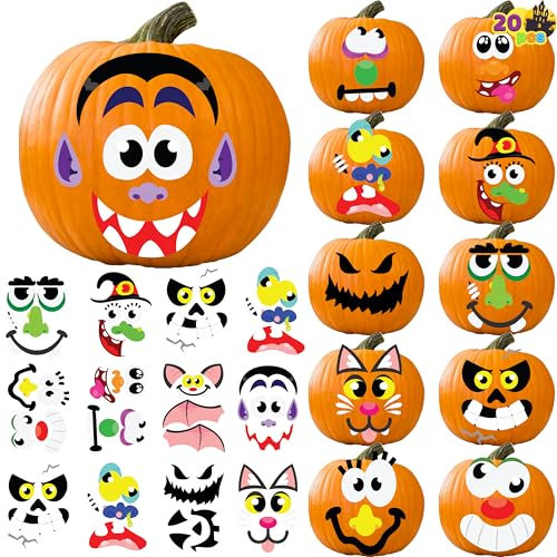 JOYIN 20 stück verschiedene kürbis dekorieren bastelset aufkleber in 12 designs halloween party supplies trick or treat party favors (26cm x 17cm)