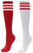 CHIC DIARY Kniestrümpfe Damen Mädchen Fußball Sport Socken College Cheerleader Kostüm Strümpfe Cosplay Streifen Strumpf, 2 Paar(rot+weiß Rot Streifen), Einheitsgröße