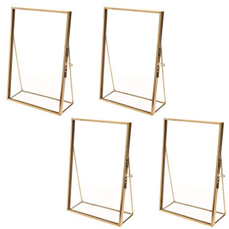 LOVIVER 4pcs Vintage Cadre Photo Suspendu Laiton et 2 Côté en Verre Transparent - Doré 10.2x15.3cm, #2