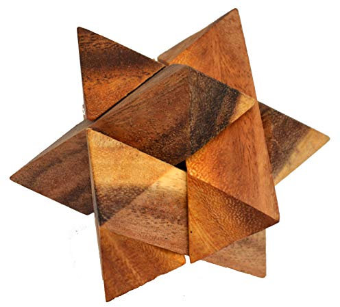 Stern Puzzle medium, Interlock 3D Puzzle mit 6 Teilen aus Holz, Star Puzzle, Stern Holzpuzzle, IQ Puzzle, IQ Test, Trick, Knobelspiel, Knobelholz Puzzle, Brain Teaser, Knobelaufgabe,