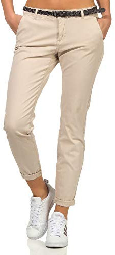 Sublevel Damen Boyfriend Chino Hose LSL-247/LSL-393 Stoffhose inkl. Gürtel Birch beige S
