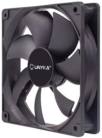 Unykach 120mm Computer Fan, 51800, Black, 1200 RPM, 4 Pin, 7 Blades, Quiet, 25mm x 120mm x 120mm