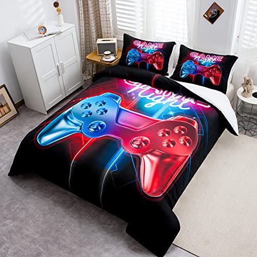 Loussiesd Spielthema Muster Bettwäsche-Set Gamepad Bettbezug für Kinder Jungen Männer Modern Gamer Dekorative Bettwäsche 135x200cm Videospiel-Controller-Aktionstasten Bunt drucken Coole