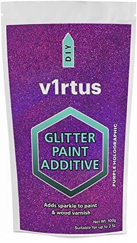 v1rtus Glitter Paint Additive - Purple Holographic | Metallic Flakes for Adding Sparkle to Paints & Wood Varnish | Add to Emulsion, Acrylic & Latex for Indoor Sparkly Walls | 100 g