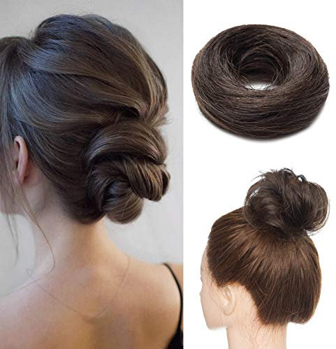Silk-co Haarteile Echthaar Haarteil Haargummi Haarknoten für Frauen Dutt mit Haaren Hochsteckfrisuren 17g Glatt Hair Bun Extensions 7A Human Hair 02# Dunkelbraun