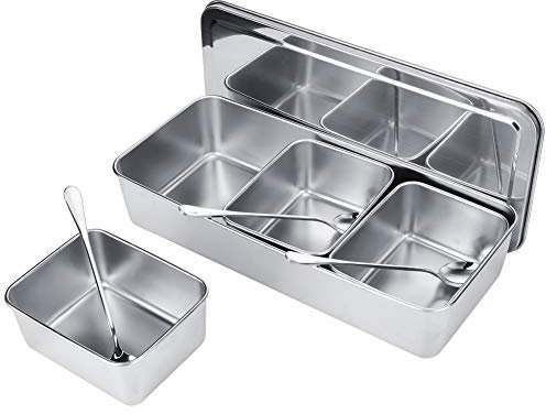 3 Grids Stainless Steel Seasoning Box Condiment Storage Containers Spice Jar Kitchen Container Set with Spoons Kitchen Utensils