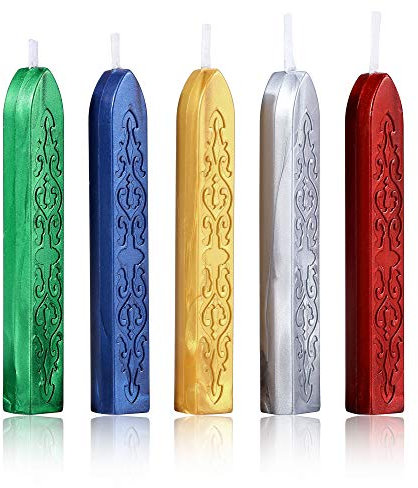 Yoption 5 Farben Siegelwachs-Sticks, Vintage Totem Fire Manuskript Wachssiegel-Sticks mit Dochten für Wachssiegelstempel (Gold + Silber + Rot + Grün + Blau)