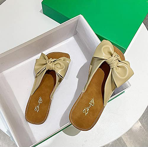 Anlemi Fußbett Bequeme Zehentrenner,Flache Hausschuhe mit Schleife,Bequeme weiche Sandalen und Hausschuhe-gelb_39 EU,Sommer Damen Strand Schuhe Freizeit