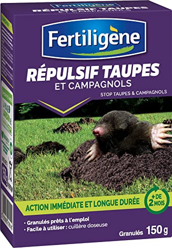 FERTILIGENE FREPTAUP - Répulsif Anti-Taupes et Campagnols Granulés Prêt à l'Emploi 150 g - Action immédiate et longue durée - Jusqu'à 2 mois d'éfficacité - Facile à utiliser - Avec cuillière doseuse
