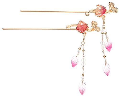 Lurrose 2 Stücke Chinesischer Haarstab Braut Perlen Haarnadel Japanische Haarstäbchen Blumen Haar Essstäbchen Haarspange Haarstock mit Quaste Retro Haarschmuck Pin für Damen Mädchen Geschenk
