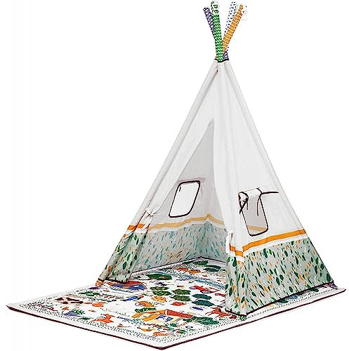 Kinderkraft Spielmatte 3in1 LITTLE GARDENER, Tipi Zelt, Lernmatte, Erlebnismatte, Spieldecke, verstellbaren Spielbogen mit Spielsachen, von Geburt, Mehrfarbig, Multi