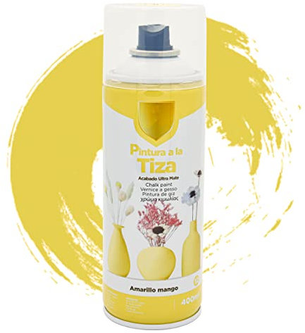 Pintura Spray 400ml a la Tiza Chalk Paint Acabado ultra Mate para Metal/Madera/Plástico(Amarillo Mango Mate,1 Bote)