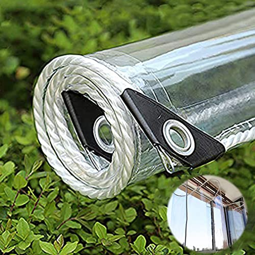 Lona Transparente Exterior,Lona PVC Impermeable de Plástico con Ojales,Resistente a Rotura y a Lluvia Muebles de Terraza Toldo,Cubierta Jardines Plantas,Cortinas de Gazebo (1.5x5m/4.9x16.4ft)