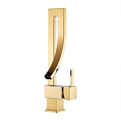 Robinet Lavabo Robinet Salle De Bain, Moderne Design Élégant Laiton Doré Mitigeur Lavabo Pivotant À 360° Eau Chaude Et Froide Disponible, Valve En Céramique