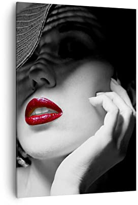 Bilder auf Leinwand 70x100cm Leinwandbild mit Rahmen Frau Gesicht Lippen Groß Wanddeko Bild Schlafzimmer Küche Deko Wandbilder Dekoration Wohnzimmer Wall Decor Canvas Wand Kunstdruck Art PA70x100-3618