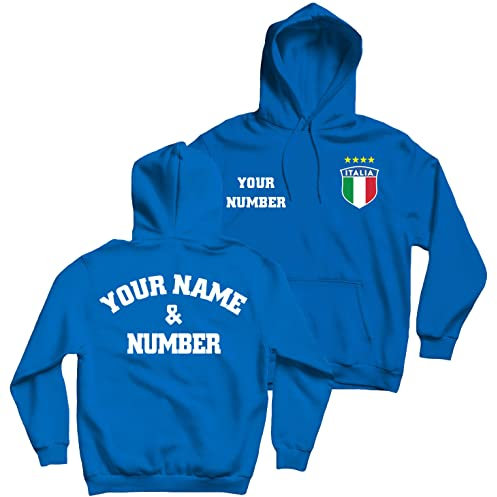 lepni.me Felpa da Calcio Personalizzata Unisex Italia | Il Tuo Nome e Numero | Distintivo della Bandiera Italiana | Campionato Europeo di Calcio 2024 (M Royal-Blue Multicolore)