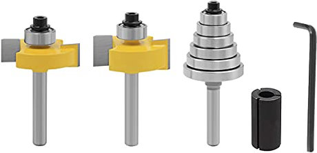 2 PCS 1/4 Shank Rabbet Router Bit, T-Slot Rabbet Router Bit Grooving Bit Carbide Tipped Rabbeting Router Bit Set with 6 Bearings, for Multiple Depths 3/8, 5/16, 1/4, 3/16, 1/8, 7/16