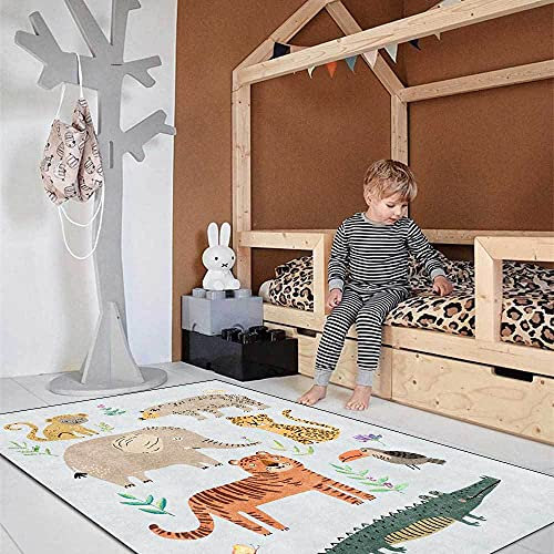 Tappeti Design rutschfest Kinderteppich Cartoon süße Tierwelt,|Waschbar und ungiftig mit|-60x90cm