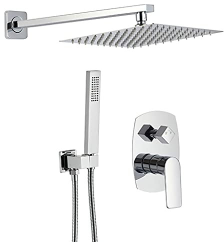 VALAZ Douche Encastrable | Mitigeur Douche 2 voies, Pulvérisateur Effet Pluie | Installation Murale Facile et Rapide | Inoxydable, Ovale/Carré, Pulvérisateur 25 cm, Chromé, Série Esla