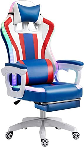 Chaise de Jeu pour Adultes, Chaise de Jeu Ergonomique avec Massage en 7 Points, Chaise de Jeu à LED avec Haut-parleurs et lumière avec Repose-Pieds Chaises de Bureau conf
