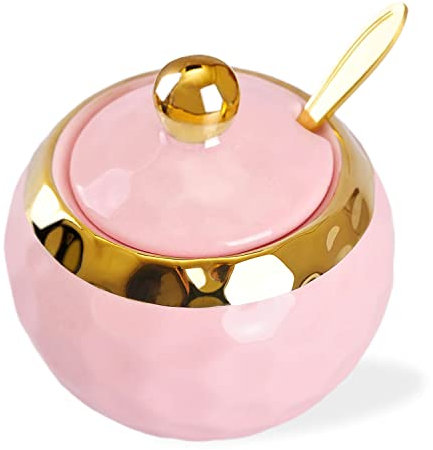 WHJY Sucrier en céramique avec couvercle et cuillère, motif golf, bol à sel en porcelaine, boîte à épices moderne pour la maison et la cuisine, le café, le bar – Rose