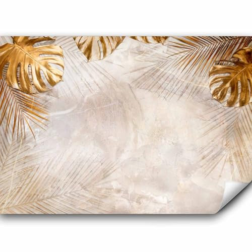 murando PREMIUM Papier peint Feuilles Feuillage tropical 300x210 cm Décoration Murale XXL Poster Tableaux Muraux Tapisserie Photo Trompe l'oeil Monstera Palmier or b-C-0788-a-a