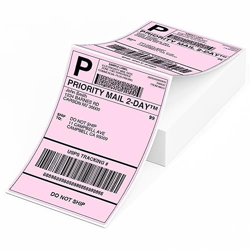 Phomemo 4X6'' Thermo-Versandetiketten, 100 Stück Rosa Gefaltete Etiketten für 241bt/D520bt/b246d Etikettendrucker Kompatibel mit Etikettendrucker MUNBYN, Phomemo, Rollo, IDPRT SP410, POLONO PL60