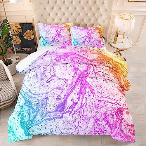 Tailor Shop Marmor-Bettwäsche-Set, volle Größe, Marmor-Bettwäsche-Set für Mädchen, rosa Batik-Bettwäsche-Set, Aquarell-Kunstwerk-Design, mit 1 Bettdecke und 2 Kissenbezügen