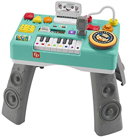 Fisher-Price Lernspaß DJ Spieltisch - musikalisches Lernspielzeug mit 3 Klavierspielmodi, Lichtern, Version: Französisch Reduzierte Verpackung, HXG10