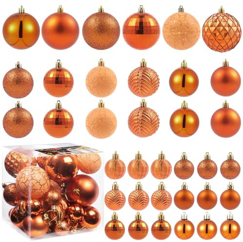LANGXUN 36pcs Copper Orange Christmas Tree Decorations Balls, Bolas De Navidad, 2024 Christmas Decor, Indoor Outdoor Shatterproof Christmas Ornaments, Xmars Party Wedding Suppiles