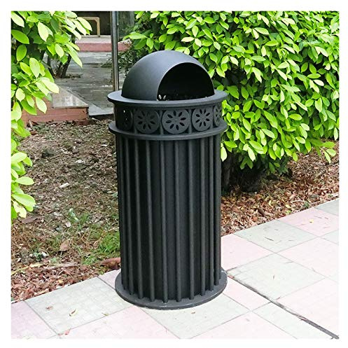 poubelle d'extérieur avec couvercle Corbeille de plein air Can Vintage Métal Rubbish Bac 10.5 Gallon Décoration commerciale Bac for les rues du parc et autres lieux publics, Mat Black Grande poubelle