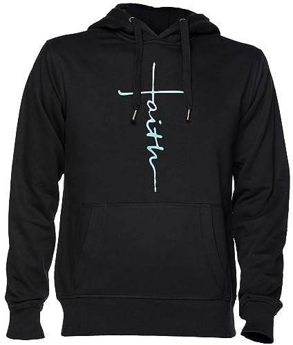Capzy Faith Cross Schwarz Kapuzenpullover Sweatshirt Unisex Herren Damen Black Unisex Hoodie