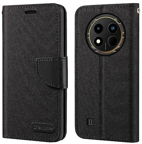 Étui Portefeuille en Tissu Oxford et Cuir PU Compatible avec Oukitel WP28, Coque Robuste avec Rabat Magnétique et Fentes Cartes (Noir)