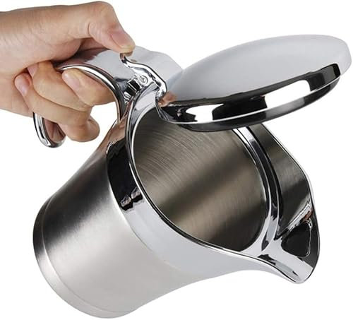 16OZ Gravy Boat Stainless Steel Gravy Boat Sauce Jug, Double Wall Insulated Gravy Jug with Lid