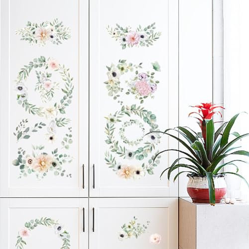 PLIGREAT 3 Blätter Reiben auf Transfers für Handwerk und Möbel Aufkleber Blumenblätter Girlande Aufkleber für DIY Holz Kleiderschrankschublade Schranktür Tischstuhl Dekoration
