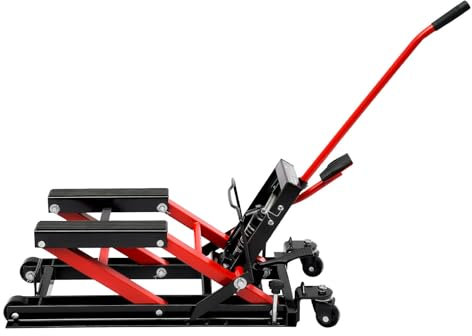 Motorcycle Motorradhebebühne Garage Heben Sie Jack Table Hydraulik-Lift Hebebühne in Rot+Schwarz ermöglicht bequemes Moto-Aufzug Motorradheber hydraulische Klapp hydraulisch,680kg,für die Werkstatt